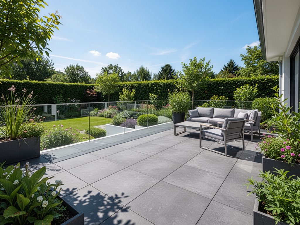 Terrasse mit modernen Platten
