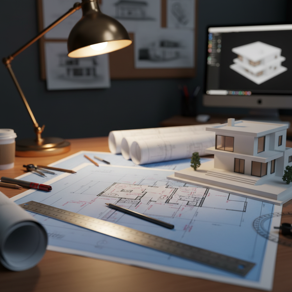 Architekt plant am Schreibtisch