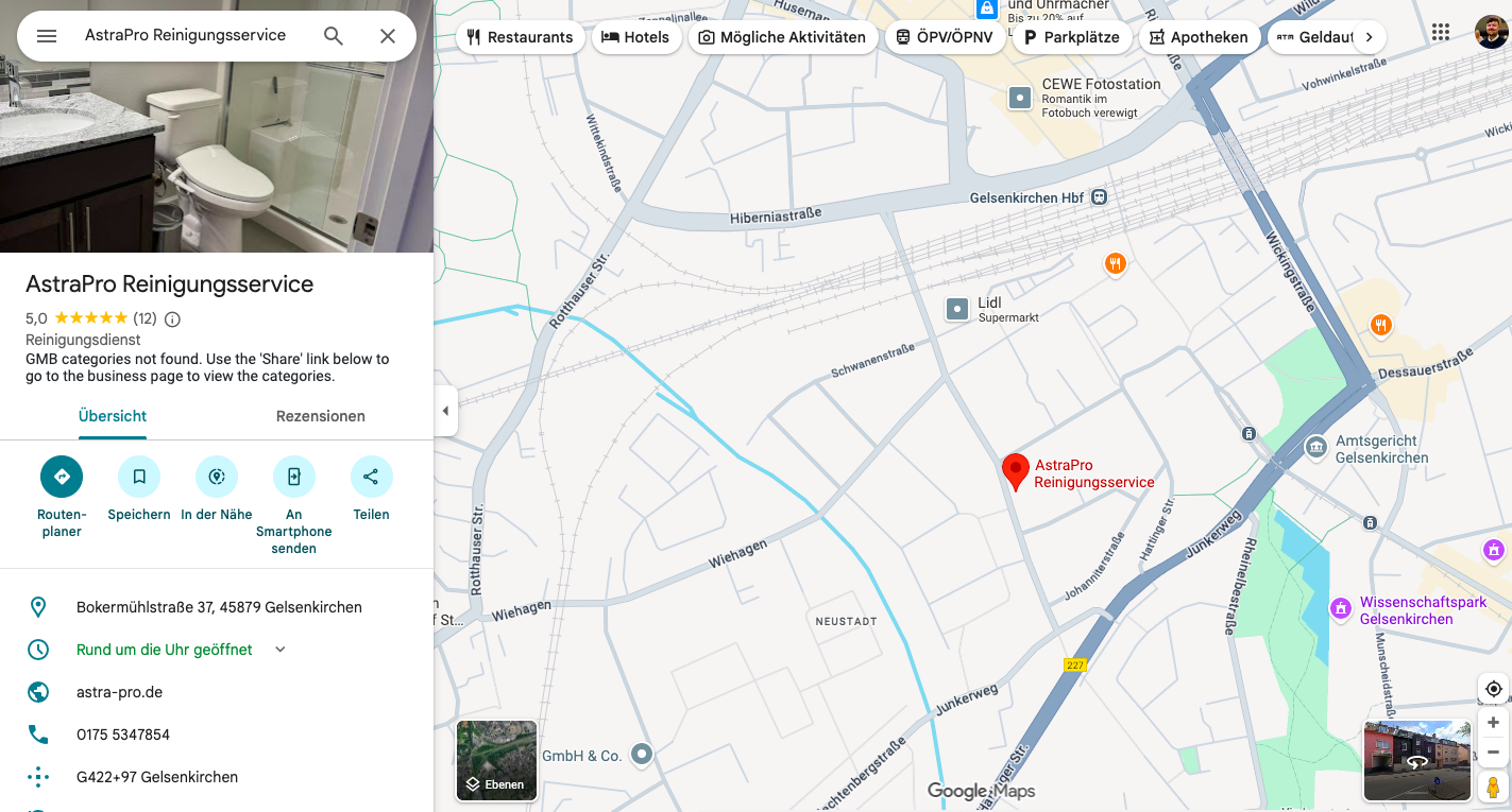 Google Maps Standort - AstraPro Reinigungsservice Gelsenkirchen
