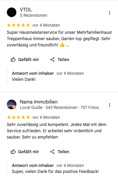 Google Reviews von unseren Kunden