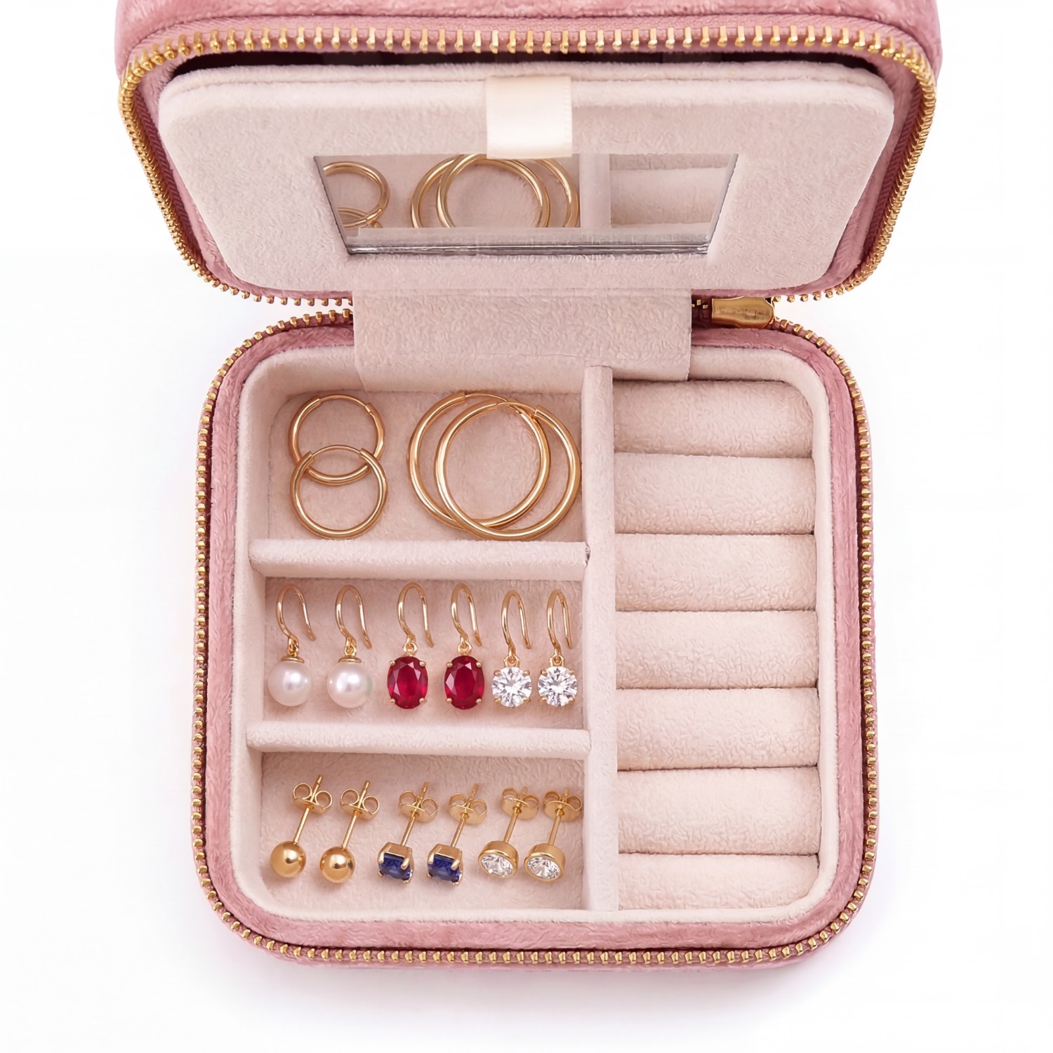 8+ Pairs of earrings in jewelry case