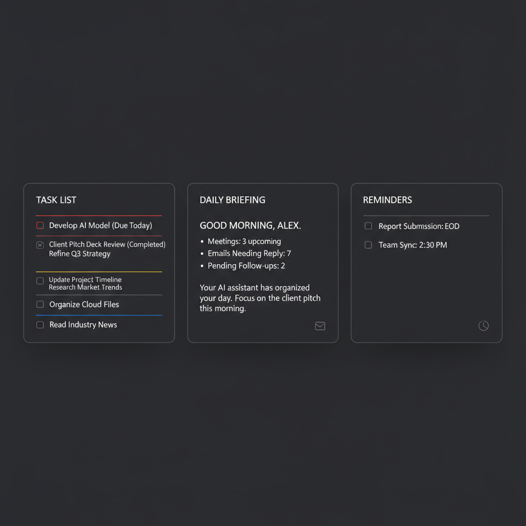 Valra AI tasks and daily briefing dashboard