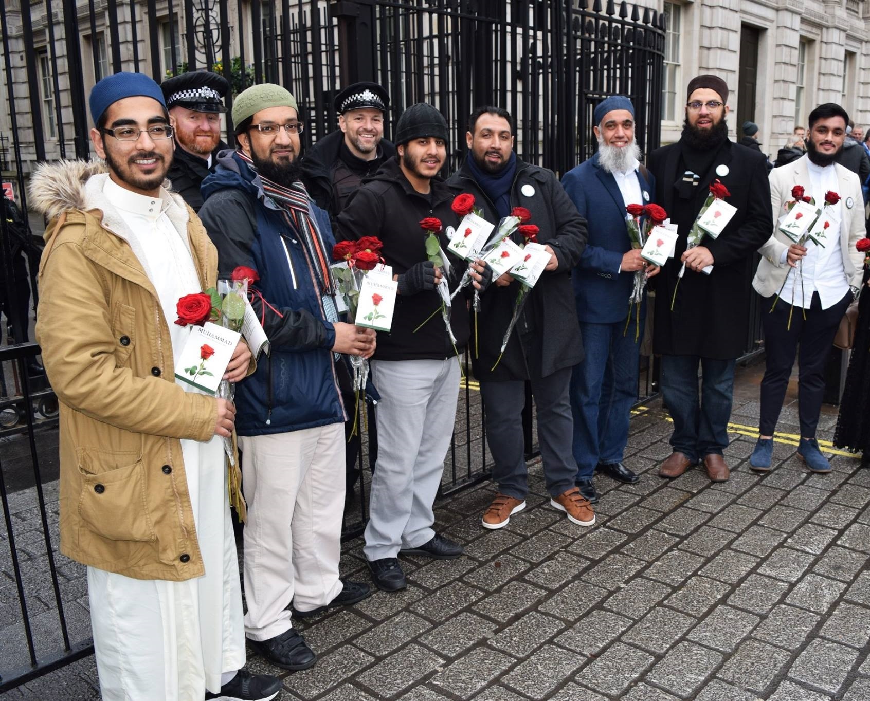 Police community outreach with roses