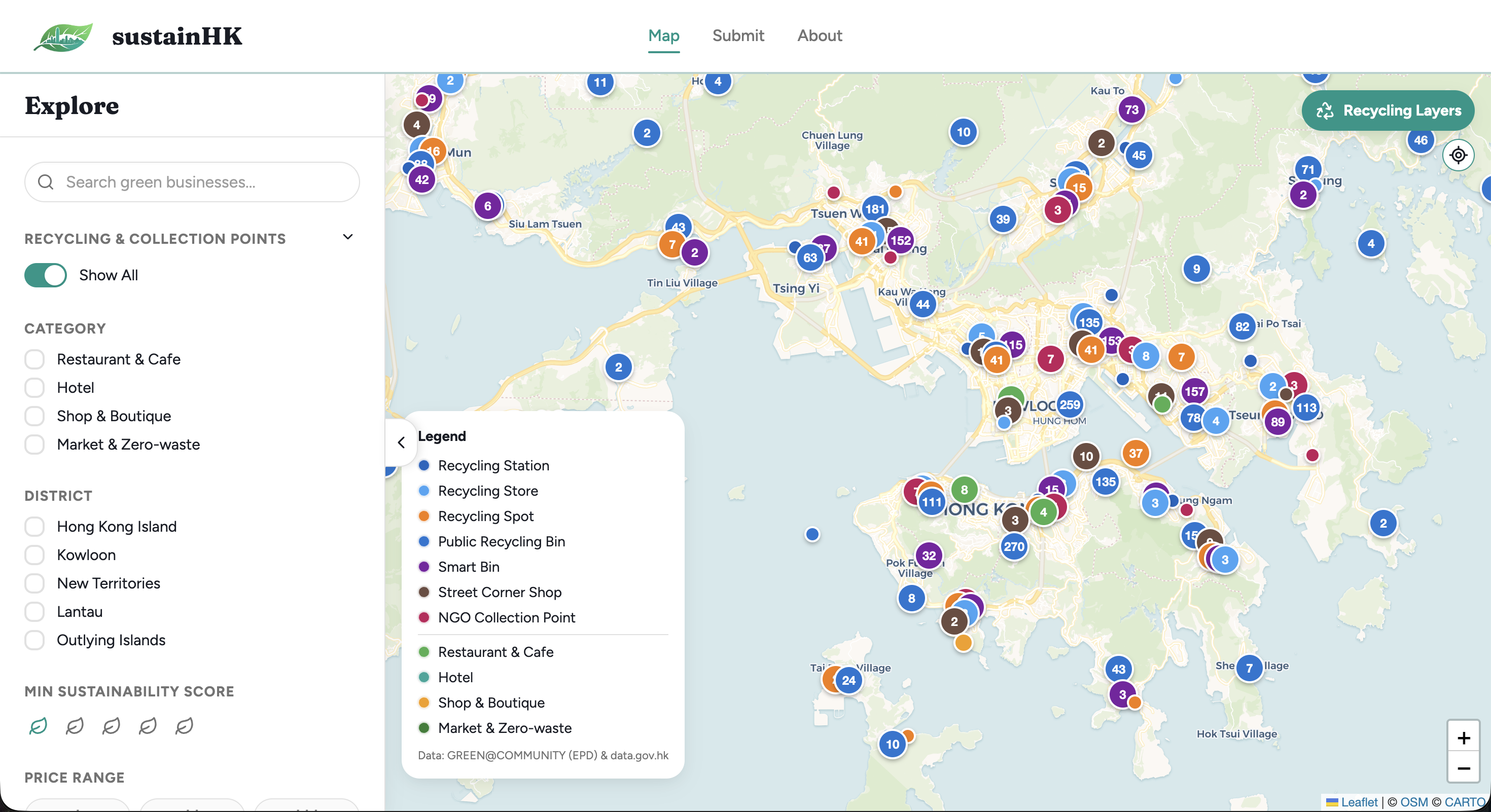 sustainHK Green Business Map